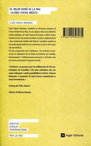 El valor humà de la pau i altres textos inèdits | 9788415307075 | Xirinacs, Lluís Maria | Llibres.cat | Llibreria online en català | La Impossible Llibreters Barcelona