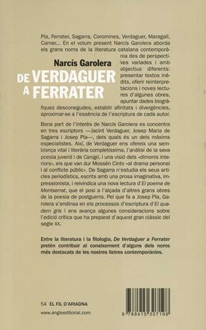 De Verdaguer a Ferrater | 9788415307198 | Garolera Carbonell, Narcís | Llibres.cat | Llibreria online en català | La Impossible Llibreters Barcelona